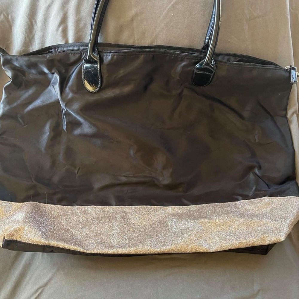 BNWOT Black vinyl hobo bag with gold glitter trim